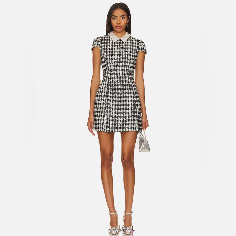 Alice + Olivia Black and White Sheath Mini Dress with Peter Pan Collar